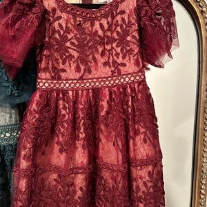 Girls' Burgundy Lace Party Dress